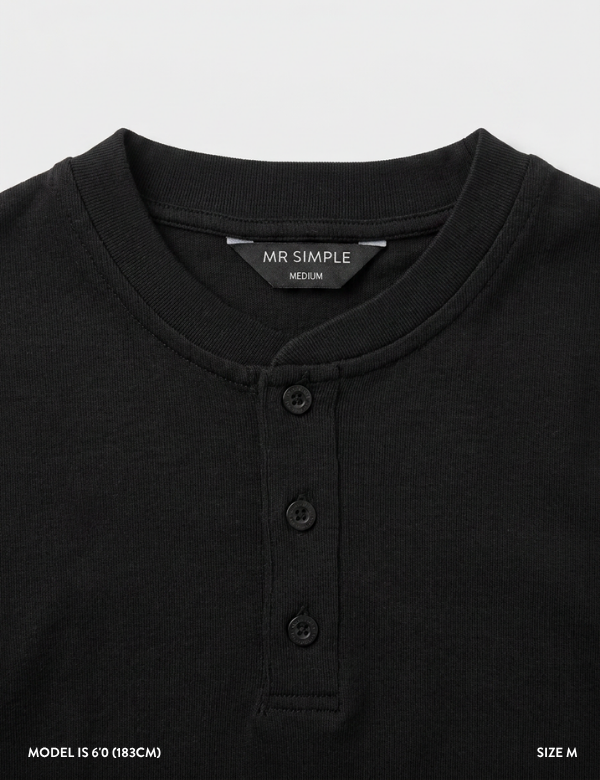 Brad Long Sleeve Henley - Black
