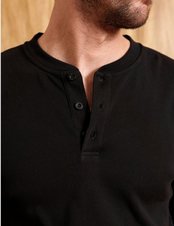 Brad Long Sleeve Henley - Black