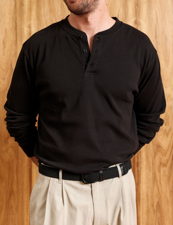 Brad Long Sleeve Henley - Black