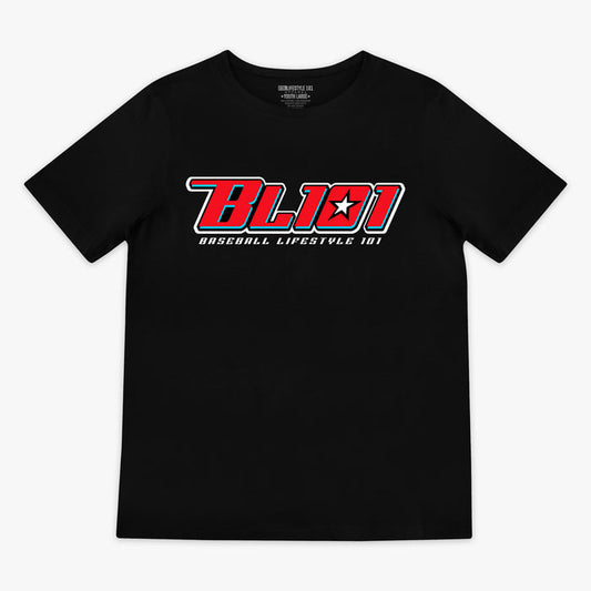 Black Bravo Lima youth graphic tee — front view
