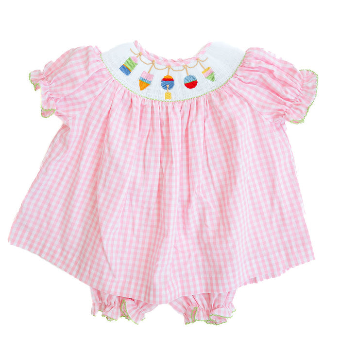 Baby & Toddler Girls Heirloom-Inspired Pink Check Cotton Blend Smocked Buoys Bloomer Set – Coordinating Diaper Cover – Beach Days, Sailing Adventures & Warm Weather Play – Sizes 3M–5