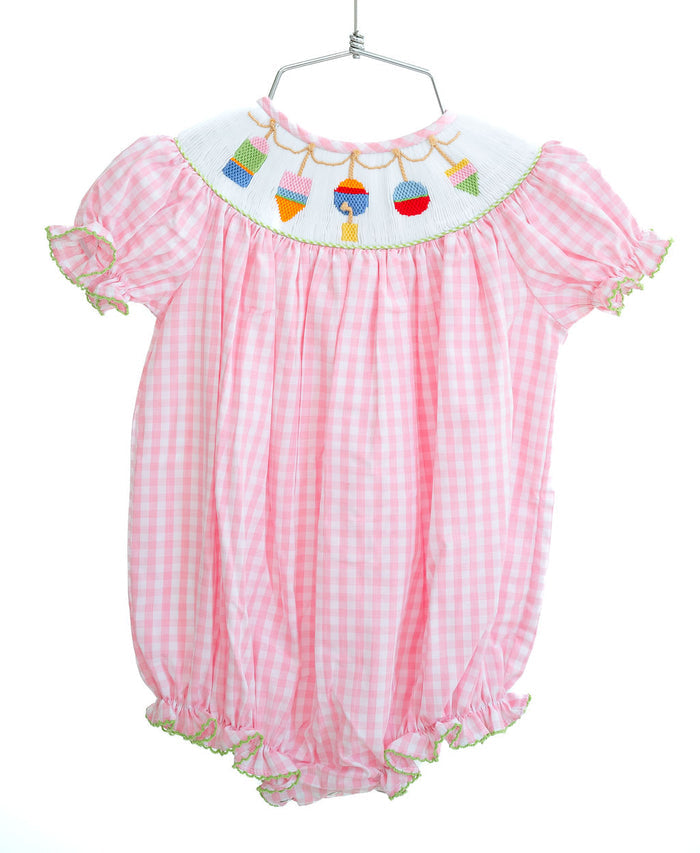 Newborn to Toddler Girls Heirloom-Inspired Pink Check Cotton Blend Smocked Buoys Bubble – Beach Days, Sailing Adventures & Warm Weather Play – Sizes NB–2T