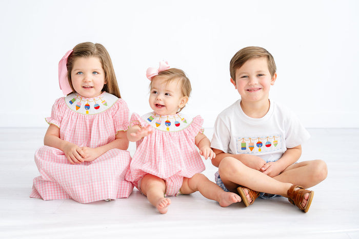 Little Girls Pink Check Cotton Blend Smocked Buoys Dress – Heirloom-Quality Neckline Detail – Summer Outings, Boating Adventures & Special Occasions – Sizes 12M–8