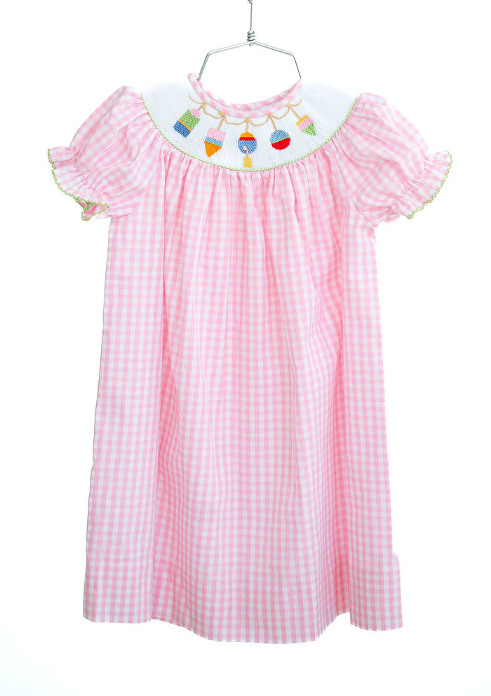 Toddler & Girls Soft Pink Check Hand-Smocked Colorful Buoys Dress – Classic Traditional Silhouette – Summer Beach, Lake & Family Celebration Outfit – Sizes 12M–8