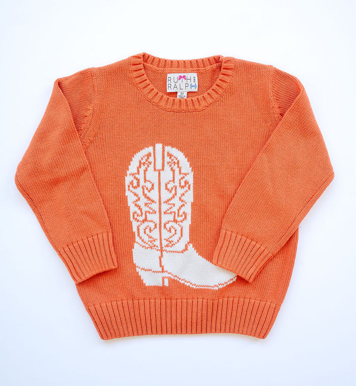 Burnt Orange sweater with white boot, for kids