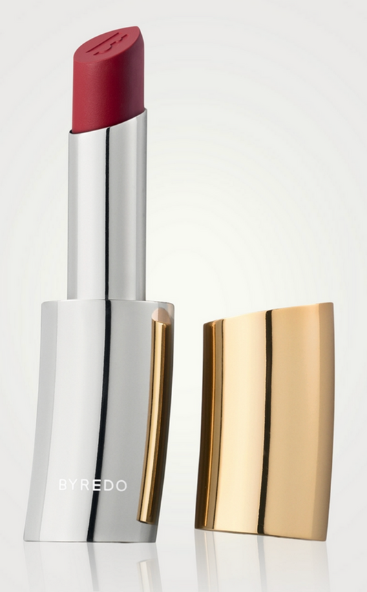 BYREDO Satin Lipstick in various shades, new in box, showcasing smooth, glossy packaging and vibrant color options.