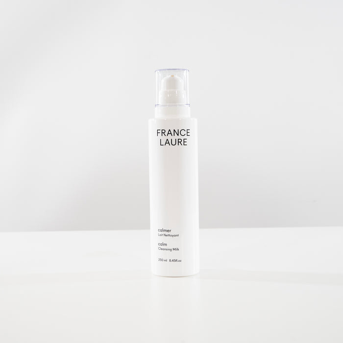France Laure Calm Cleansing Milk 250ml — gentle face cleanser for all skin types in minimalist white bottle with pump dispenser