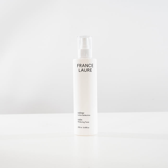 France Laure Calm Perfecting Toner 250ml – soothing facial toner for all skin types in minimalist white bottle with spray pump