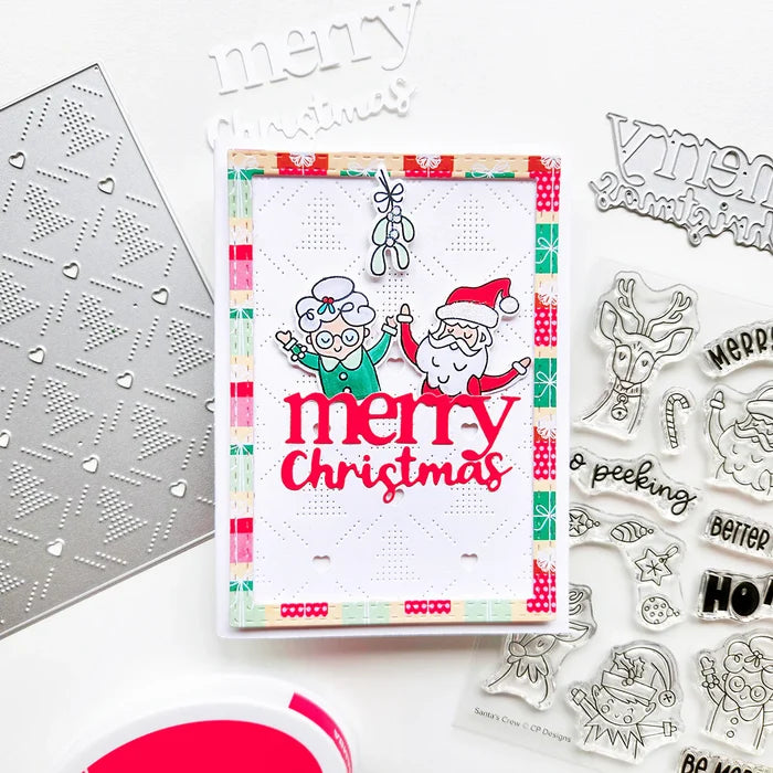 Catherine Pooler - Sentiments Stamp & Die Set - Santa's Crew. Available at Embellish Away located in Bowmanville Ontario Canada. Example by Erika at Catherine Pooler Designs.