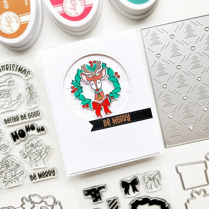Catherine Pooler - Sentiments Stamp & Die Set - Santa's Crew. Available at Embellish Away located in Bowmanville Ontario Canada. Example by Erika at Catherine Pooler Designs.