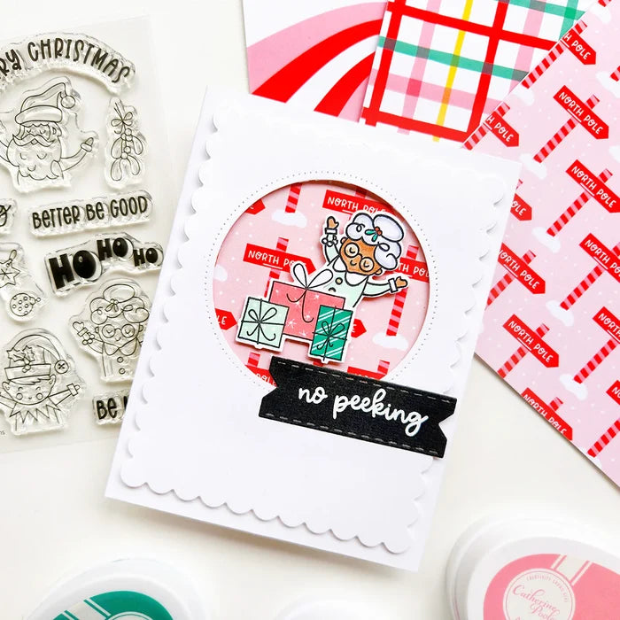 Catherine Pooler - Sentiments Stamp & Die Set - Santa's Crew. Available at Embellish Away located in Bowmanville Ontario Canada. Example by Erika at Catherine Pooler Designs.