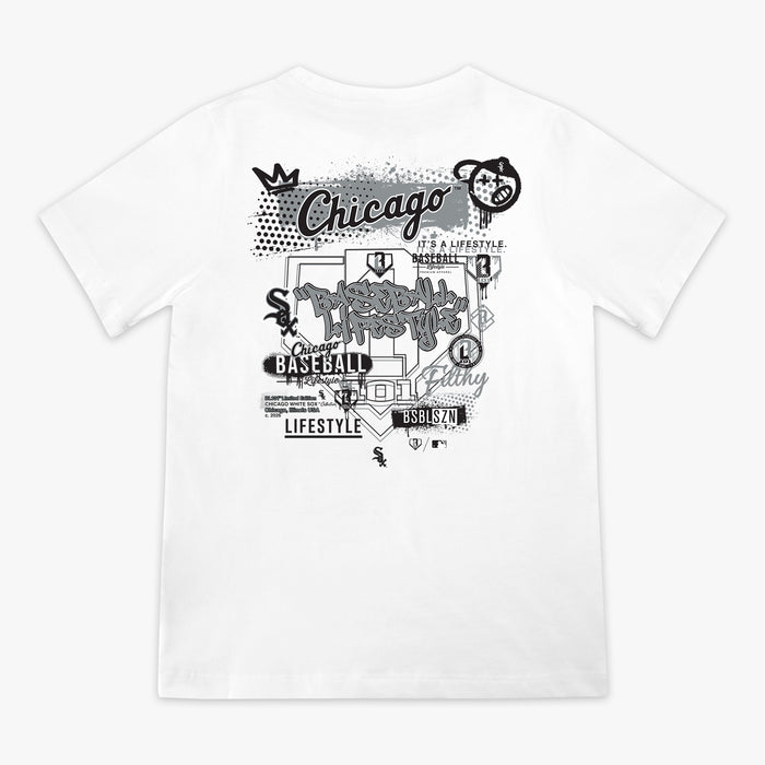 Youth graphic tee with “Chicago White Sox Drip” design — back view
