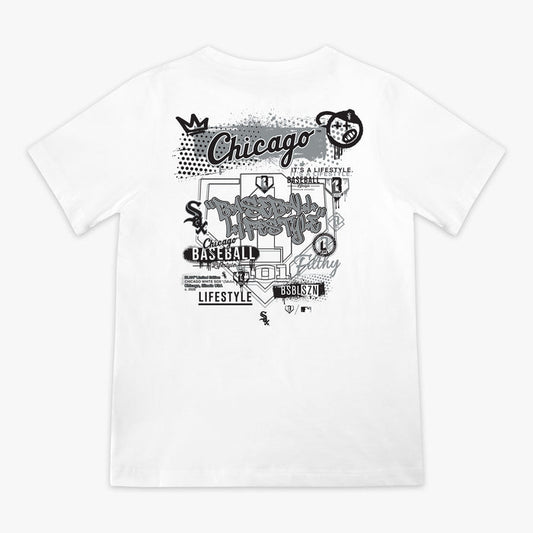 Youth graphic tee with “Chicago White Sox Drip” design — back view