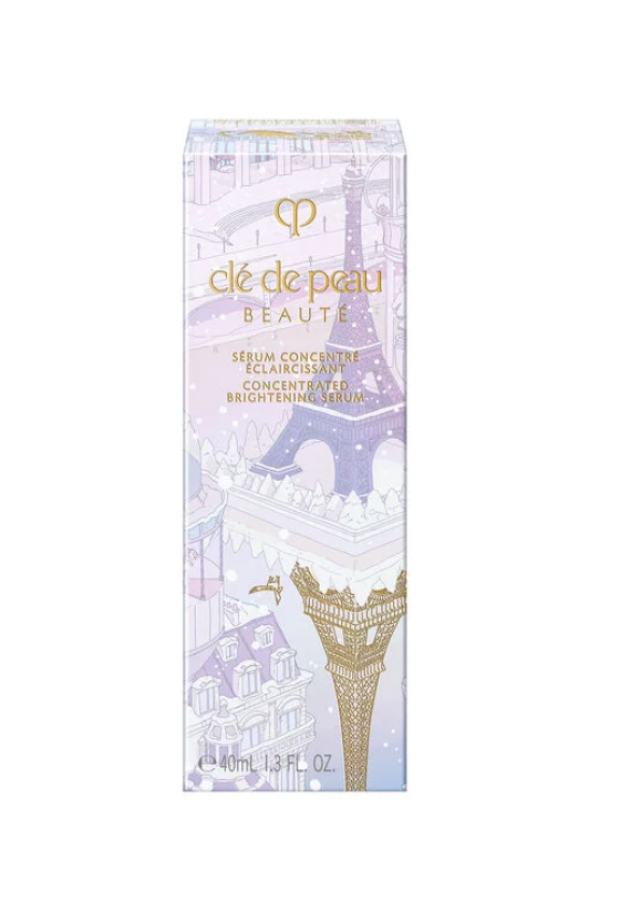 Clé de Peau Beauté Brightening Serum 40ml bottle, close-up of the sleek, elegant packaging with product details visible