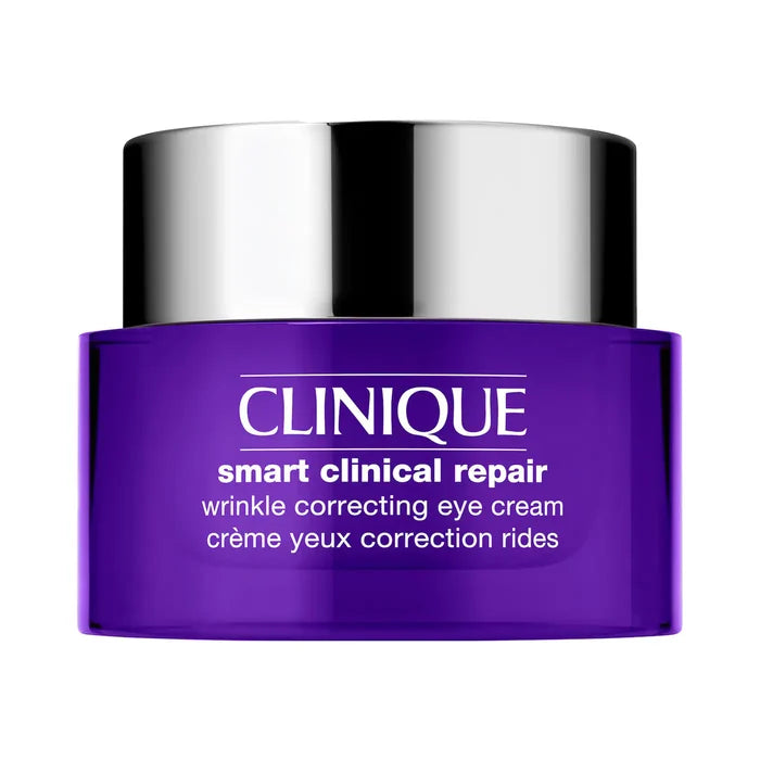 Clinique Smart Clinical Repair Wrinkle Correcting Eye Cream in 15ml jar, showing the product with sleek packaging and applicator.