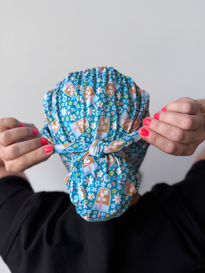 CloudCaps Scrub Cap | Iced Coffee Flowers