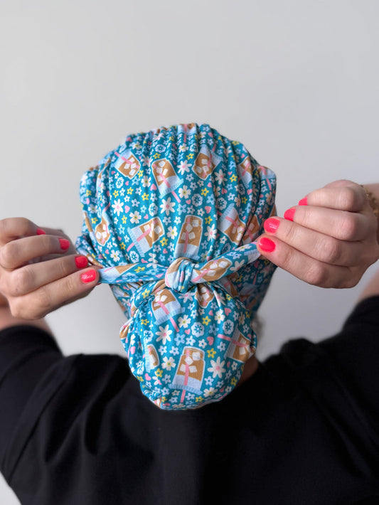 CloudCaps Scrub Cap | Iced Coffee Flowers