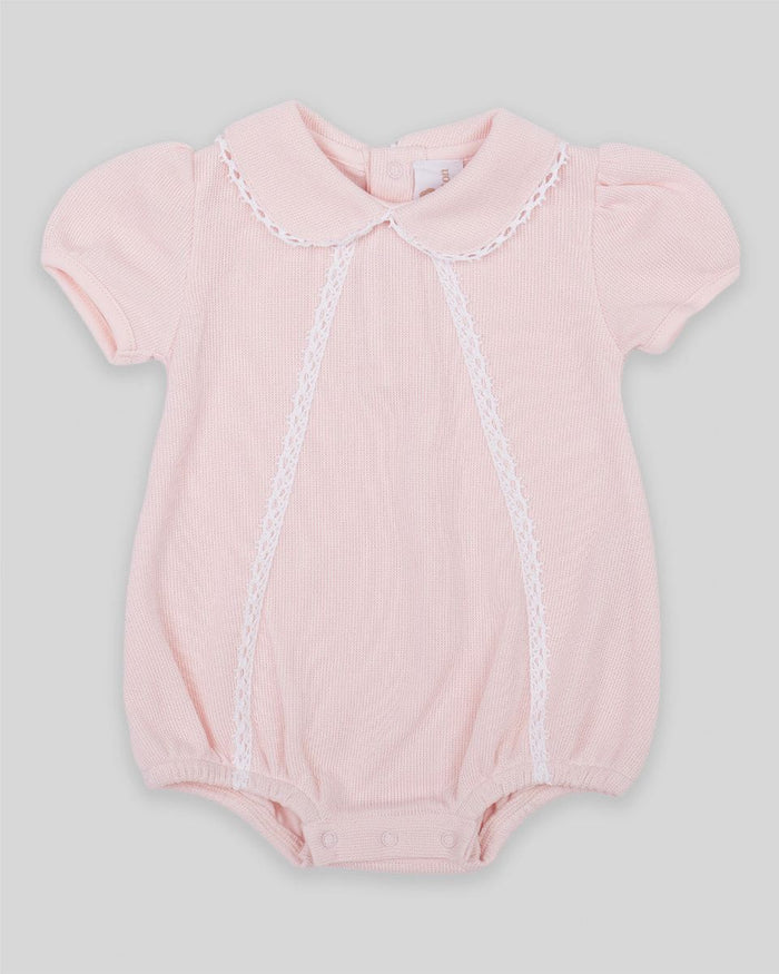 Cotton Peru Knit Girl Bubble w/ Tatted Lace-Pink