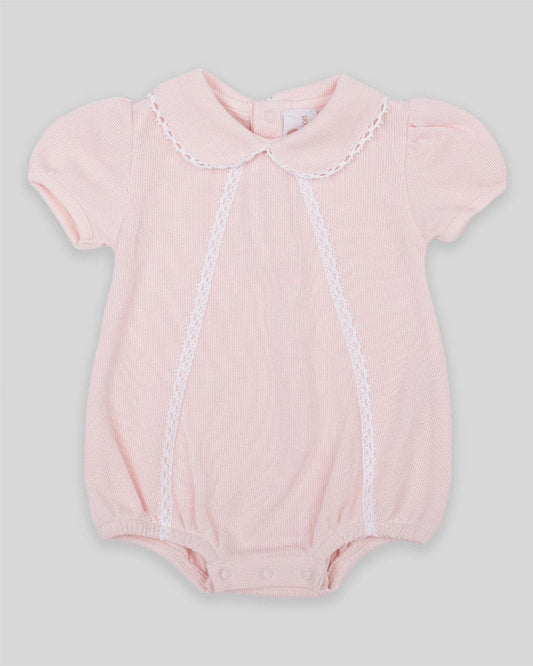 Cotton Peru Knit Girl Bubble w/ Tatted Lace-Pink