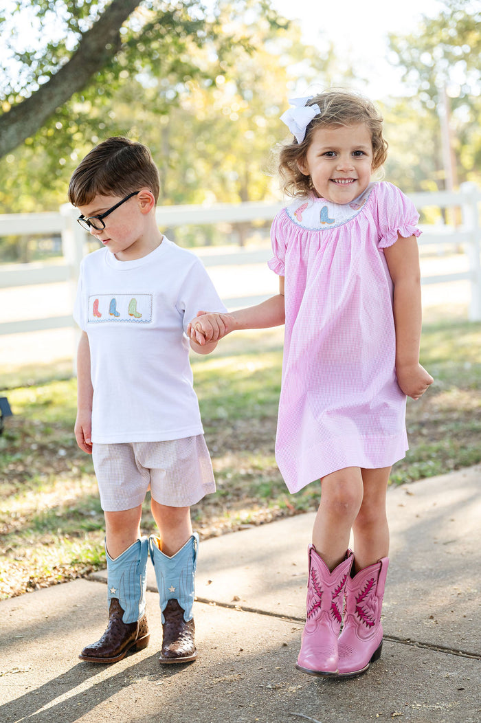 Cowboy Boots Smocked Beau T-Shirt/Shorts Set