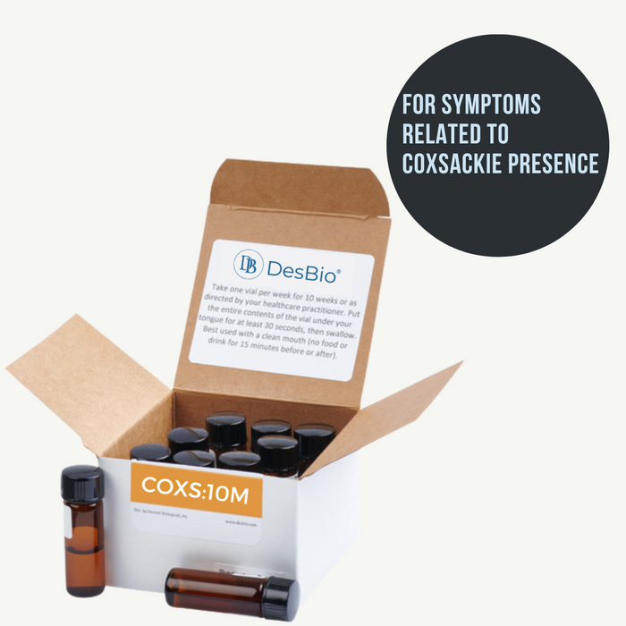 COXS:10M (formerly Coxsackie Series Therapy 10M) by DesBio for relief of symptoms related to Coxsackie presence. Coxsackie protocol.