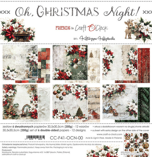 Craft O'Clock - 12X12 Paper Pad - Oh Christmas Night. Available at Embellish away located in Bowmanville Ontario Canada.