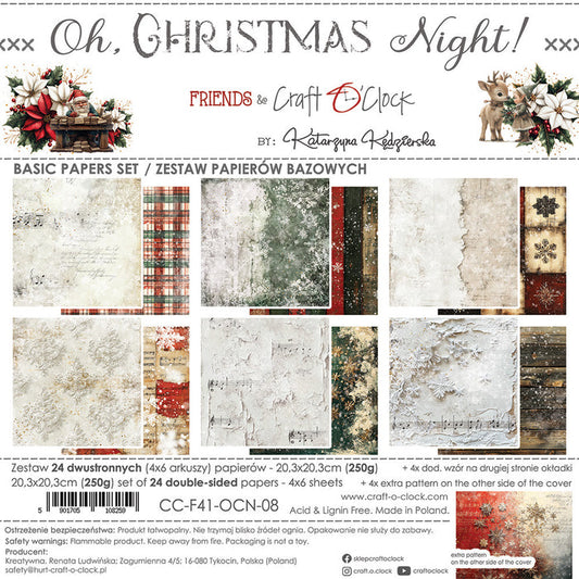 Craft O'Clock - 8X8 Basics Paper Pad - Oh Christmas Night. Available at Embellish Away located in Bowmanville Ontario Canada.