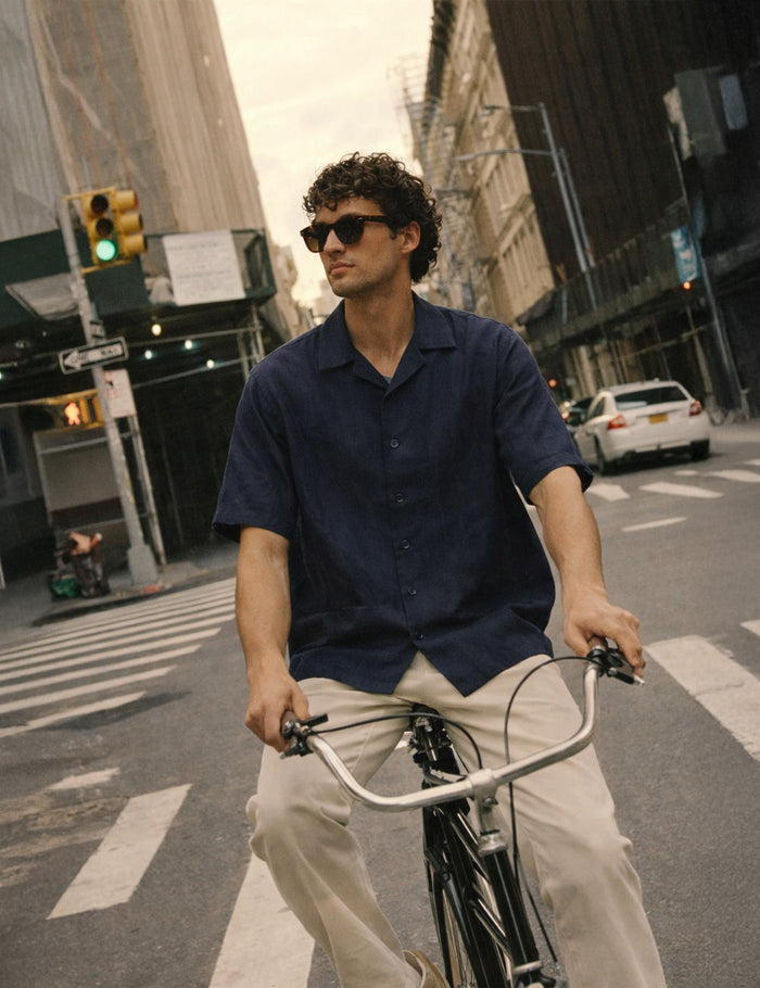 Cuban Linen Short Sleeve Shirt - Navy