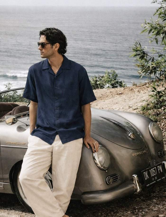 Cuban Linen Short Sleeve Shirt - Navy