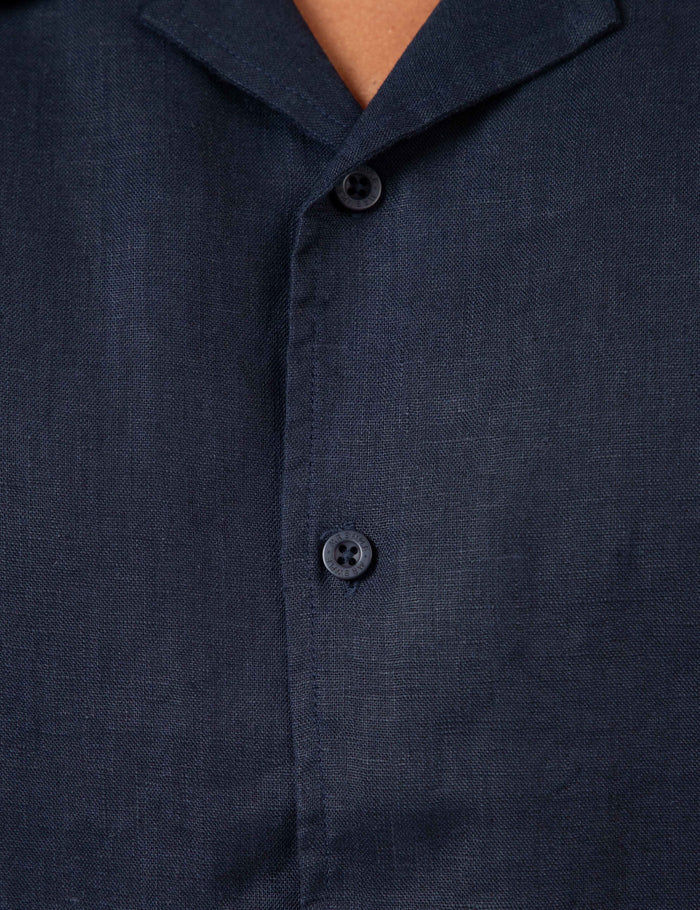 Cuban Linen Short Sleeve Shirt - Navy