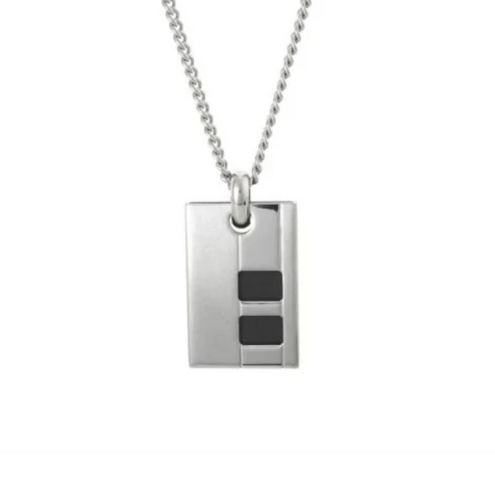 Cudworth Brushed Stainless Steel & Rubber Inlay Pendant on Curbed Link Chain