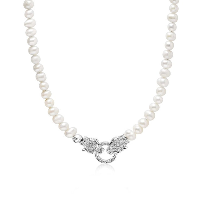 Cultured Freshwater Pearls (Approx. 6–7mm) Necklace with Double Panther Head