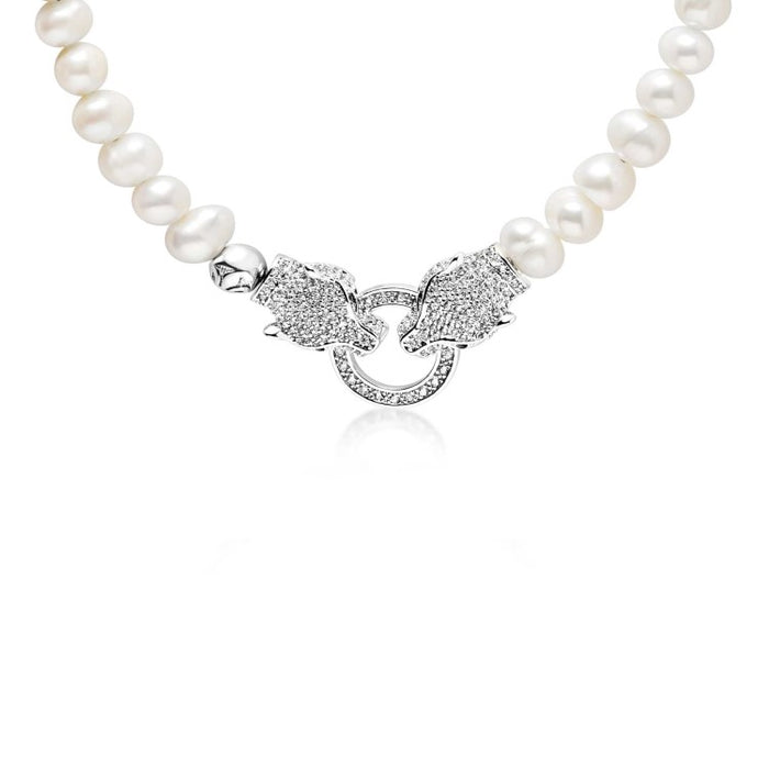 Cultured Freshwater Pearls (Approx. 6–7mm) Necklace with Double Panther Head