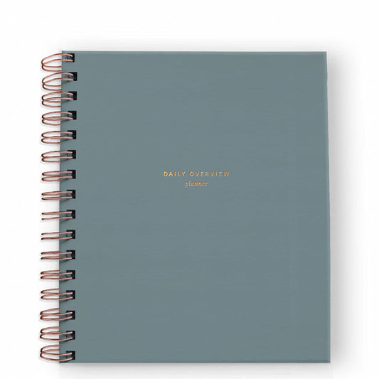 Steel blue spiral-bound daily overview planner with black coil rings