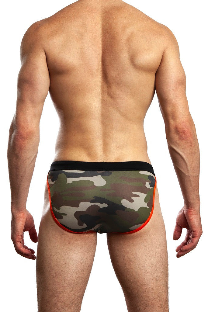 The Jack Adams Del Mar Swim Brief has an elevated camo print on this sport style swimsuit offering a fresh approach on military fashion.