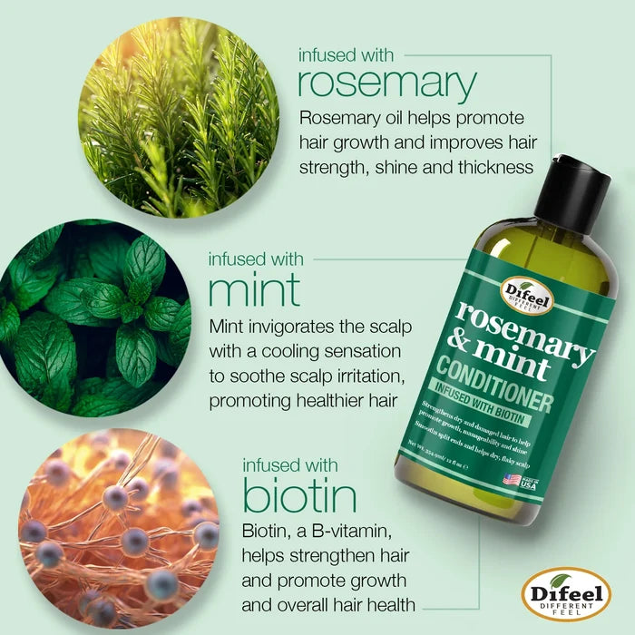 Difeel rosemary & mint conditioner infused with biotin بلسم الشعر بزيت اكليل الجبل من ديفيل