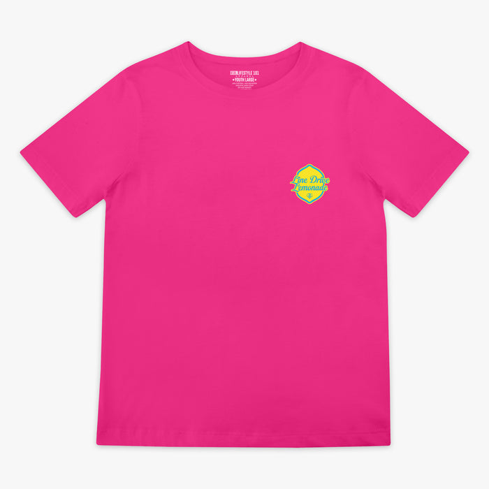Pink Electric Lemonade youth graphic tee — front view