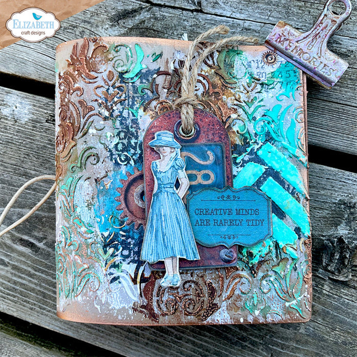 Elizabeth Craft - Stencil - Journal Stencils 11. Measuring approx. 5.9" x 8.7". Available at Embellish Away in Bowmanville Ontario Canada. Example by brand ambassador.
