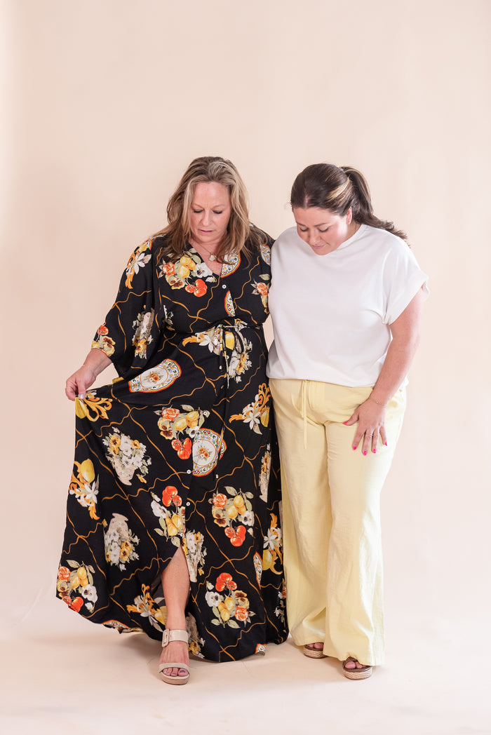 Entro Printed Button Front Maxi Dress