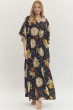 Entro Printed Button Front Maxi Dress
