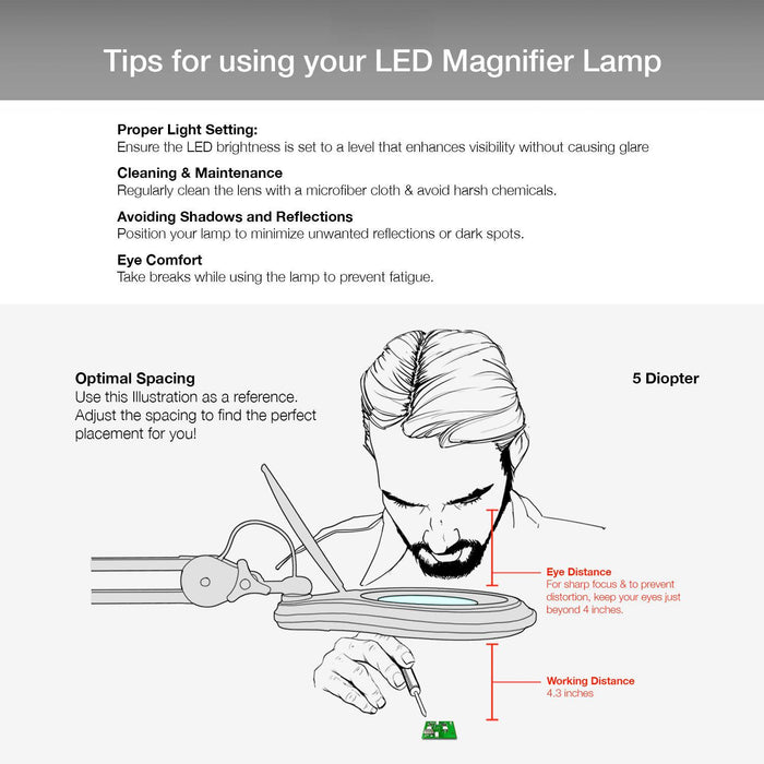ESD 5 Diopter (2.25X) LED Magnifying Lamp with Clamp - 5 inch Lens and Flip Cover