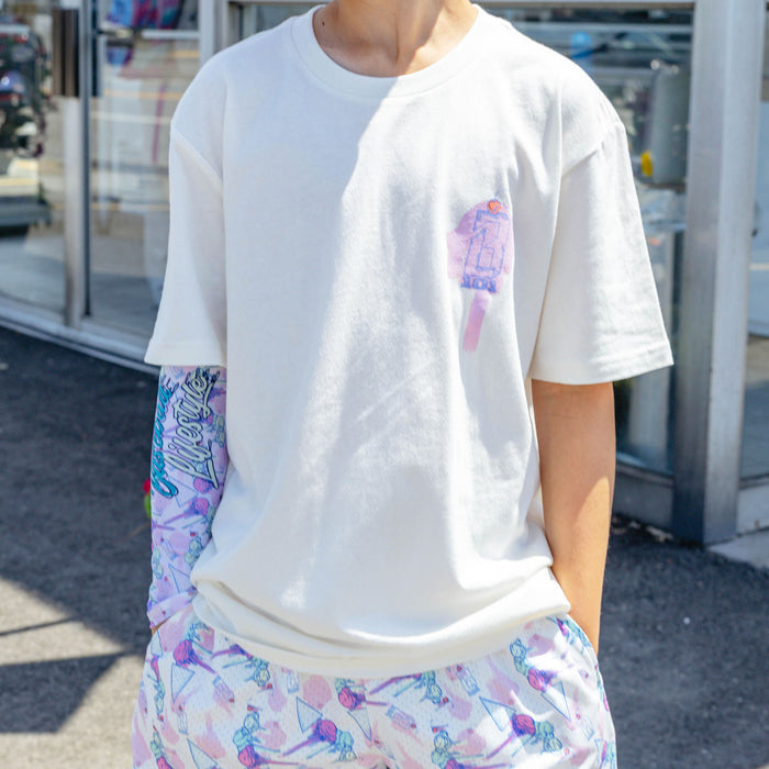 Youth model wearing cream Fastball Scoops youth graphic tee