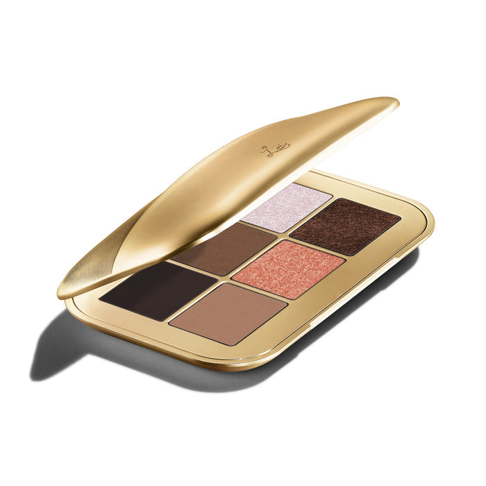 block Fawn Eyeshadow Palette from the side, showing the luxurious casing in gold colour and all 6 shades inside the Palette