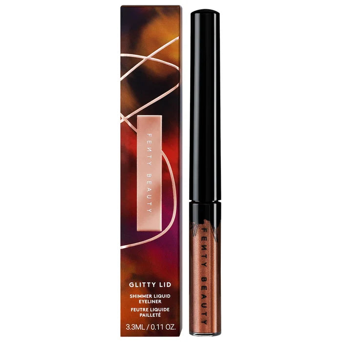 Fenty Beauty Glitty Lid Shimmer Liquid Eyeliner in two shades, featuring a shimmering, liquid formula for eye makeup.