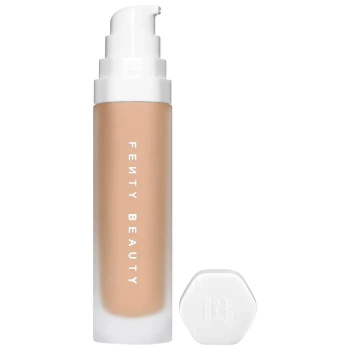 Fenty Beauty Soft’Lit Hydrating Longwear Foundation in various shades, featuring a smooth, luminous finish in a beauty product image.
