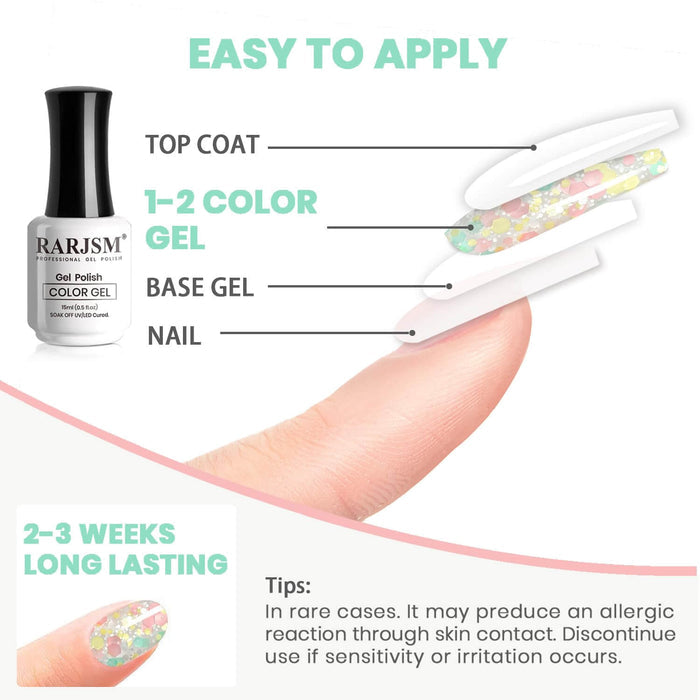 RARJSM ® Spring Colorful Big Flakes Diamond Glitter Gel Nail Polish