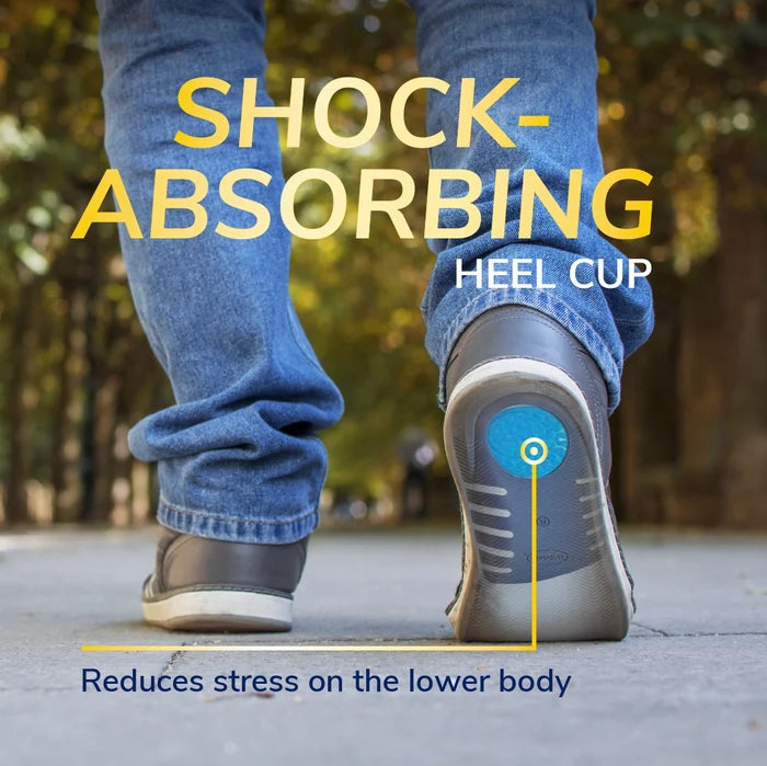 DrScholls Flat Feet Support Insoles for Men with shock absorbing heel cup that reduces stress on the lower body while walking
