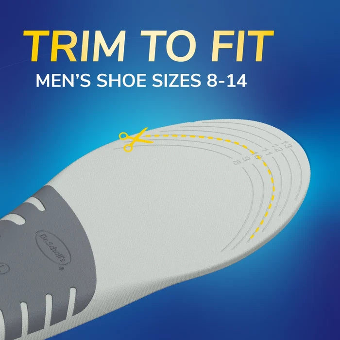 Flat Feet Support Insoles for Men by DrScholls with trim to fit guide for mens shoe sizes 8 to 14