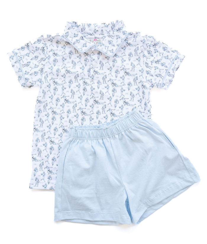 Football Player Printed Pima Outfits for Boys short and polo set