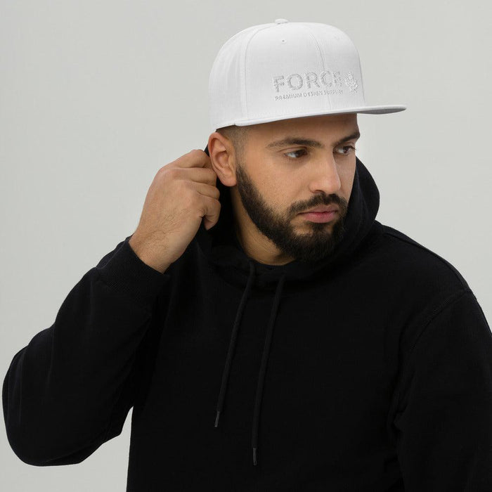 FORCE 3D Puff Embroidery Snapback Hat White - Billyforce Shop